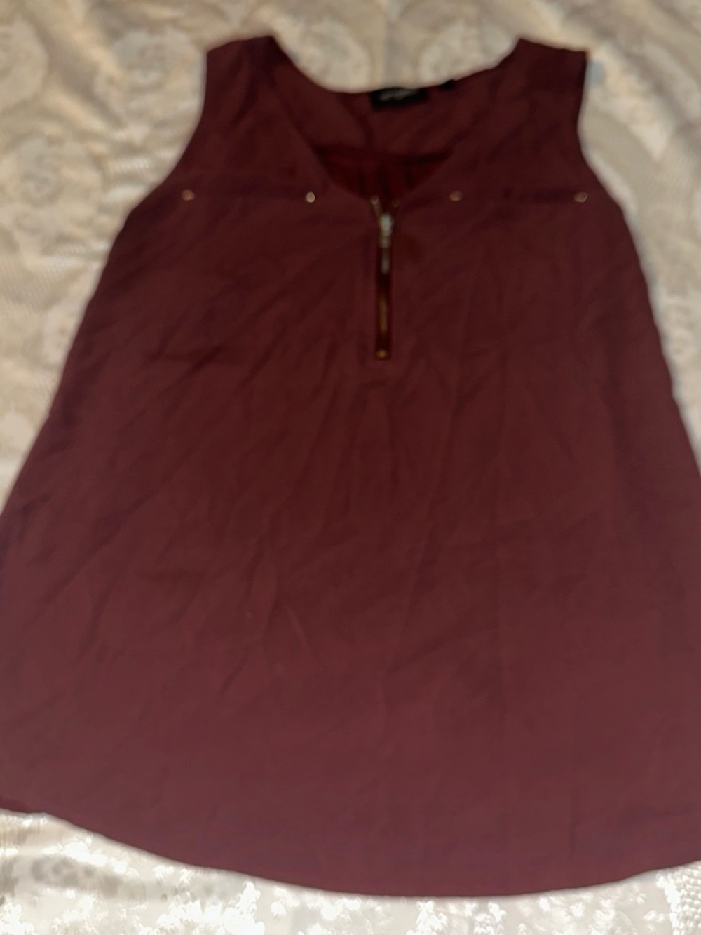 Women's Zip-Front Sleeveless Camisole in Burgundy